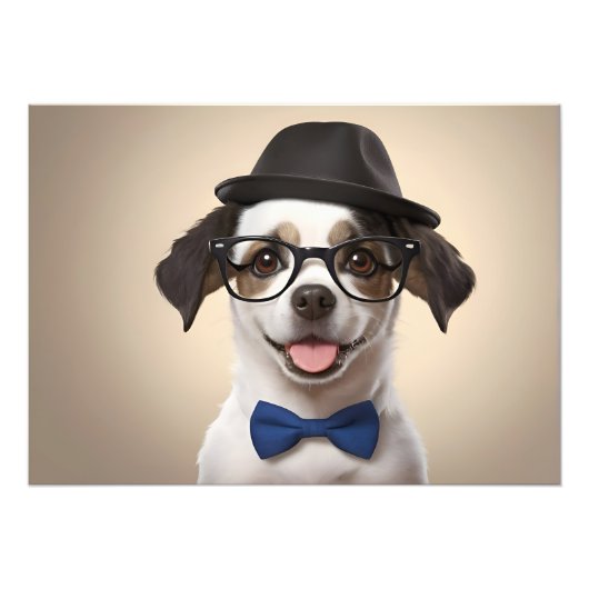 眼鏡と帽子を付けたおもしろい犬 フォトプリント            (正面)
