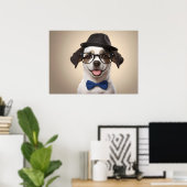 眼鏡と帽子を付けたおもしろい犬 ポスター (ホームオフィス)