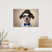 眼鏡と帽子を付けたおもしろい犬 ポスター (キッチン)