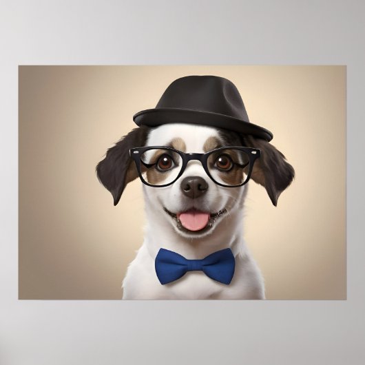 眼鏡と帽子を付けたおもしろい犬 ポスター (正面)