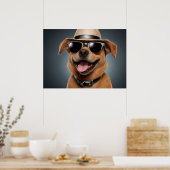 眼鏡と帽子を付けたおもしろい犬 ポスター (キッチン)