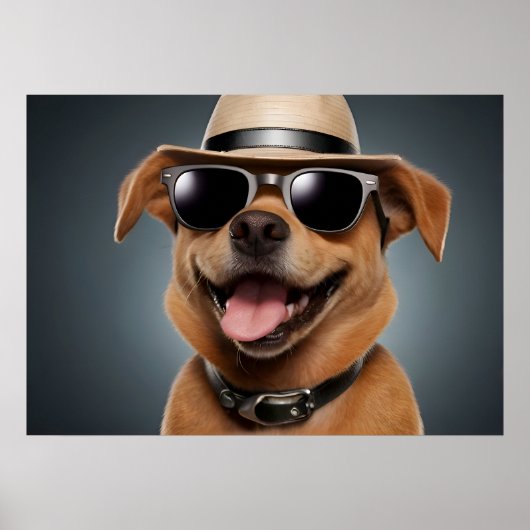 眼鏡と帽子を付けたおもしろい犬 ポスター (正面)