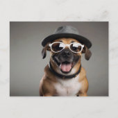 眼鏡と帽子を付けたおもしろい犬 ポストカード (正面)