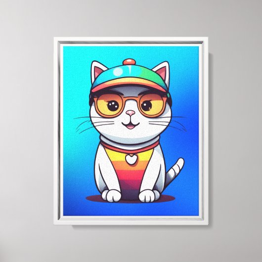 眼鏡と帽子を被った座猫 キャンバスプリント (正面)