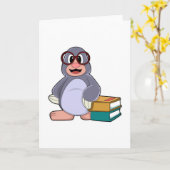 眼鏡と本のモグラ カード (黄色い花)