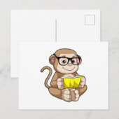 眼鏡と本を持つ学生のサル ポストカード (正面/裏面)