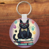 眼鏡と蝶ネクタイを着た黒猫 キーホルダー (正面)