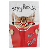 眼鏡と赤い本誕生日 ミディアムペーパーバッグ (正面)