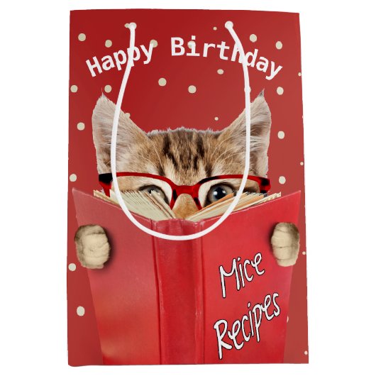 眼鏡と赤い本誕生日 ミディアムペーパーバッグ (正面)