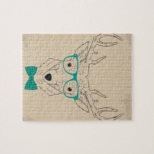 眼鏡のグランジクリスマスとヒップスターのトナカイElk ジグソーパズル (横)