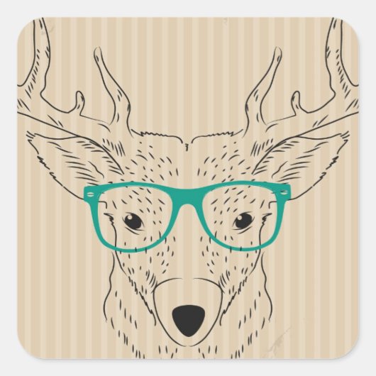 眼鏡のグランジクリスマスとヒップスターのトナカイElk スクエアシール (正面)