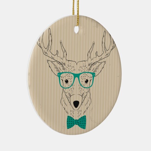 眼鏡のグランジクリスマスとヒップスターのトナカイElk セラミックオーナメント (右)
