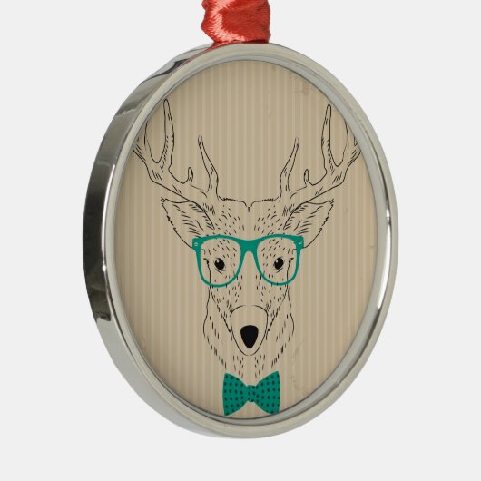 眼鏡のグランジクリスマスとヒップスターのトナカイElk メタルオーナメント (右)