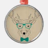 眼鏡のグランジクリスマスとヒップスターのトナカイElk メタルオーナメント (正面)