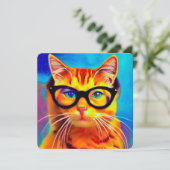 眼鏡のグリーティングカードを着た猫 カード (スタンド正面)