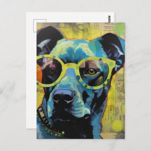 . .眼鏡のコラージュはがき内のかわいい犬 ポストカード (正面/裏面)