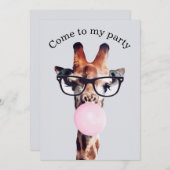 眼鏡のバブルガムを吹着たキリン 招待状 (正面/裏面)