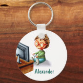 眼鏡のビデ遊オゲームの男の子パーソナライズされた キーホルダー (正面)