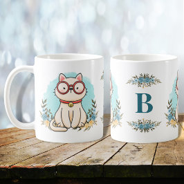 眼鏡のフローラモノグラムを着た可愛魅力的い猫 コーヒーマグカップ