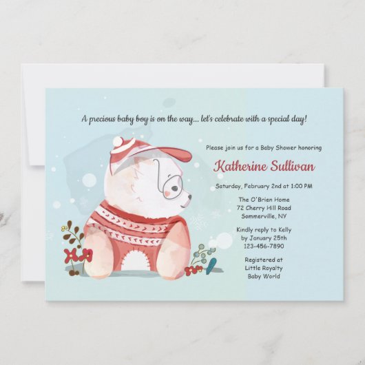 眼鏡のベビーシャワー付き子犬 招待状 (正面)