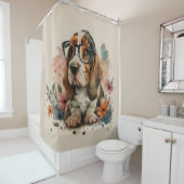眼鏡の中でバセットハウンドかわいい子犬#1アートバスルーム シャワーカーテン (インサイチュ)