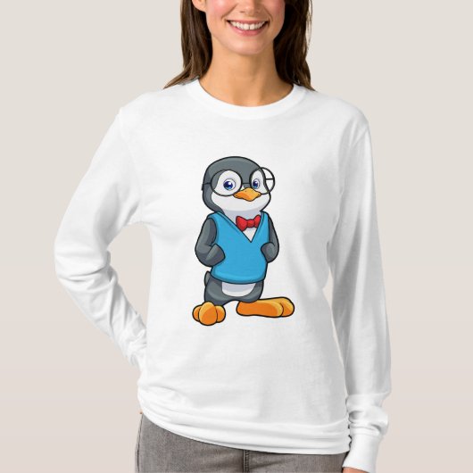 眼鏡の付いたおたくとしてのペンギン Tシャツ (正面)