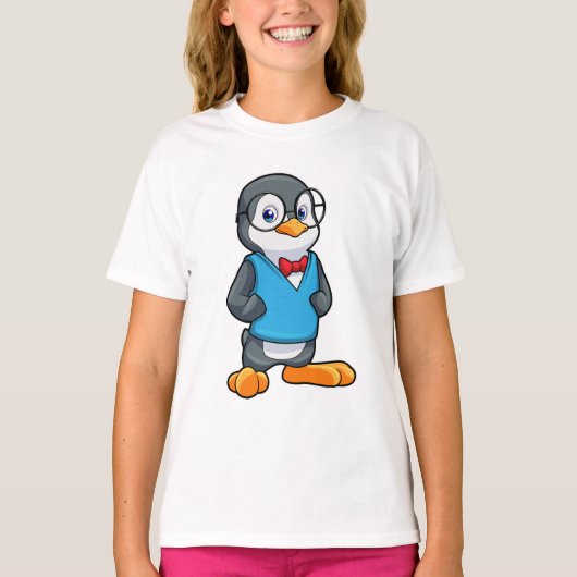 眼鏡の付いたおたくとしてのペンギン Tシャツ (正面)