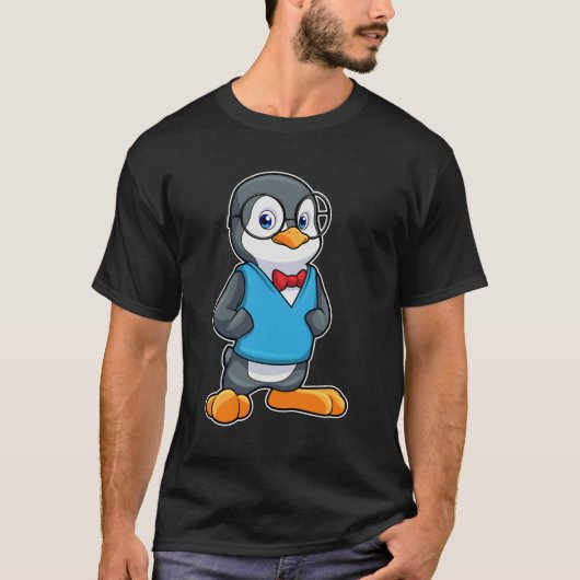 眼鏡の付いたおたくとしてのペンギン Tシャツ (正面)