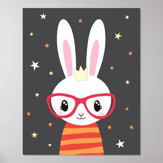 眼鏡の子供のバニーのウォールアート子供部屋の装飾 箔ポスター (正面)