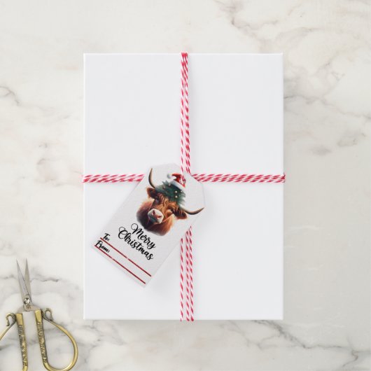 眼鏡の明るい牛クリスマスラベル ギフトタグ (より糸付き)