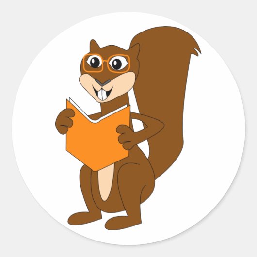 眼鏡の本が入ったかわいい読マンガのリス ラウンドシール (正面)