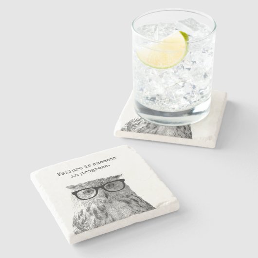 眼鏡の読フクロウの成功やる気を起こさせる引用文 ストーンコースター (横)