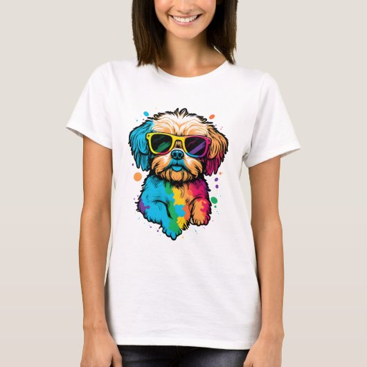 眼鏡のTシャツが付いたかわいい犬 Tシャツ (正面)