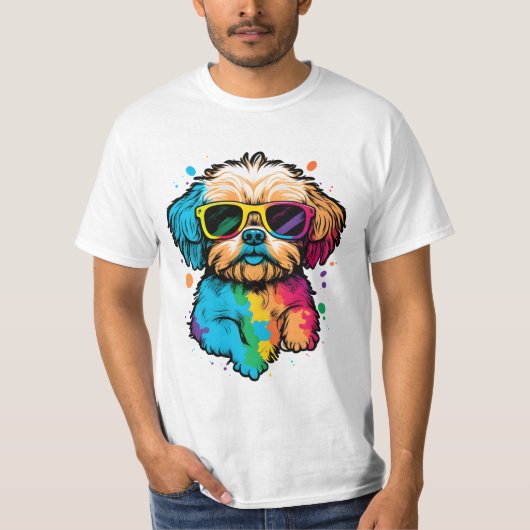 眼鏡のTシャツが付いたかわいい犬 Tシャツ (正面)