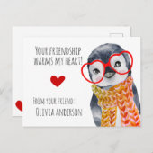 眼鏡をかけたかわいいペンギン子供たちフレンズバレンタイン ポストカード (正面/裏面)