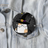 眼鏡をかけたかわいいマンガのハロウィーン猫 缶バッジ (インサイチュ)