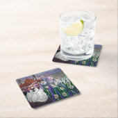 眼鏡をかけたかわいいラマのアート。アート スクエアペーパーコースター (インサイチュ)