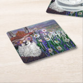 眼鏡をかけたかわいいラマのアート。アート スクエアペーパーコースター (アングル)