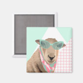 眼鏡をかけたかわいい羊 マグネット (正面/裏面)