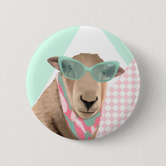 眼鏡をかけたかわいい羊 缶バッジ (正面)