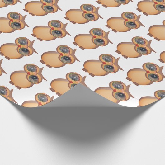 眼鏡をかけたかわいい茶色のフクロウ ラッピングペーパー (角)