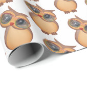 眼鏡をかけたかわいい茶色のフクロウ ラッピングペーパー (ロールコーナー)