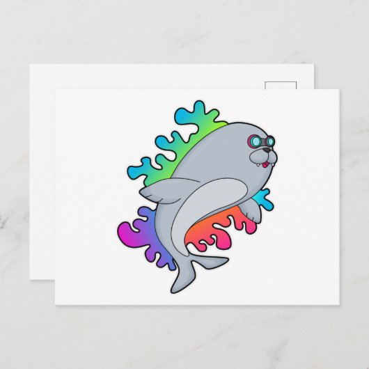 眼鏡をかけたアザラシ ポストカード (正面/裏面)