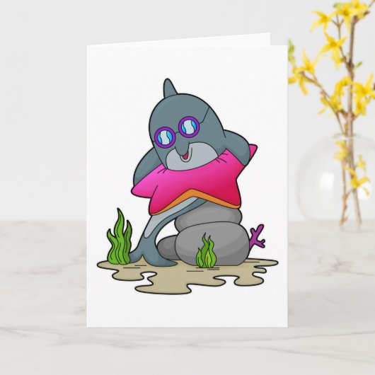 眼鏡をかけたイルカ カード (黄色い花)