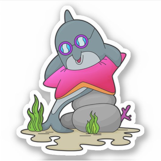 眼鏡をかけたイルカ シール (正面)