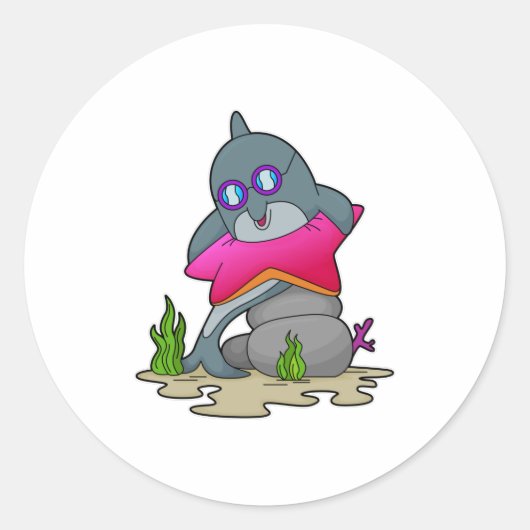 眼鏡をかけたイルカ ラウンドシール (正面)