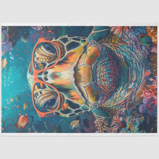 眼鏡をかけたウミガメの眼鏡をかけたデコパージュ 薄葉紙 (正面)