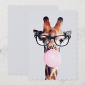 眼鏡をかけたキリンがピンクのガムを吹く 招待状 (正面/裏面)