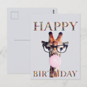 眼鏡をかけたキリン Happy Birthday ポストカード (正面/裏面)