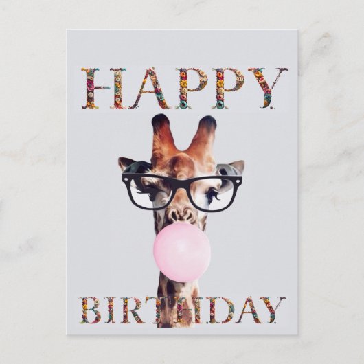 眼鏡をかけたキリン Happy Birthday ポストカード (正面)